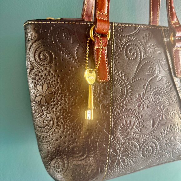 Fossil Black Embossed Leather Satchel - Picture 3 of 14